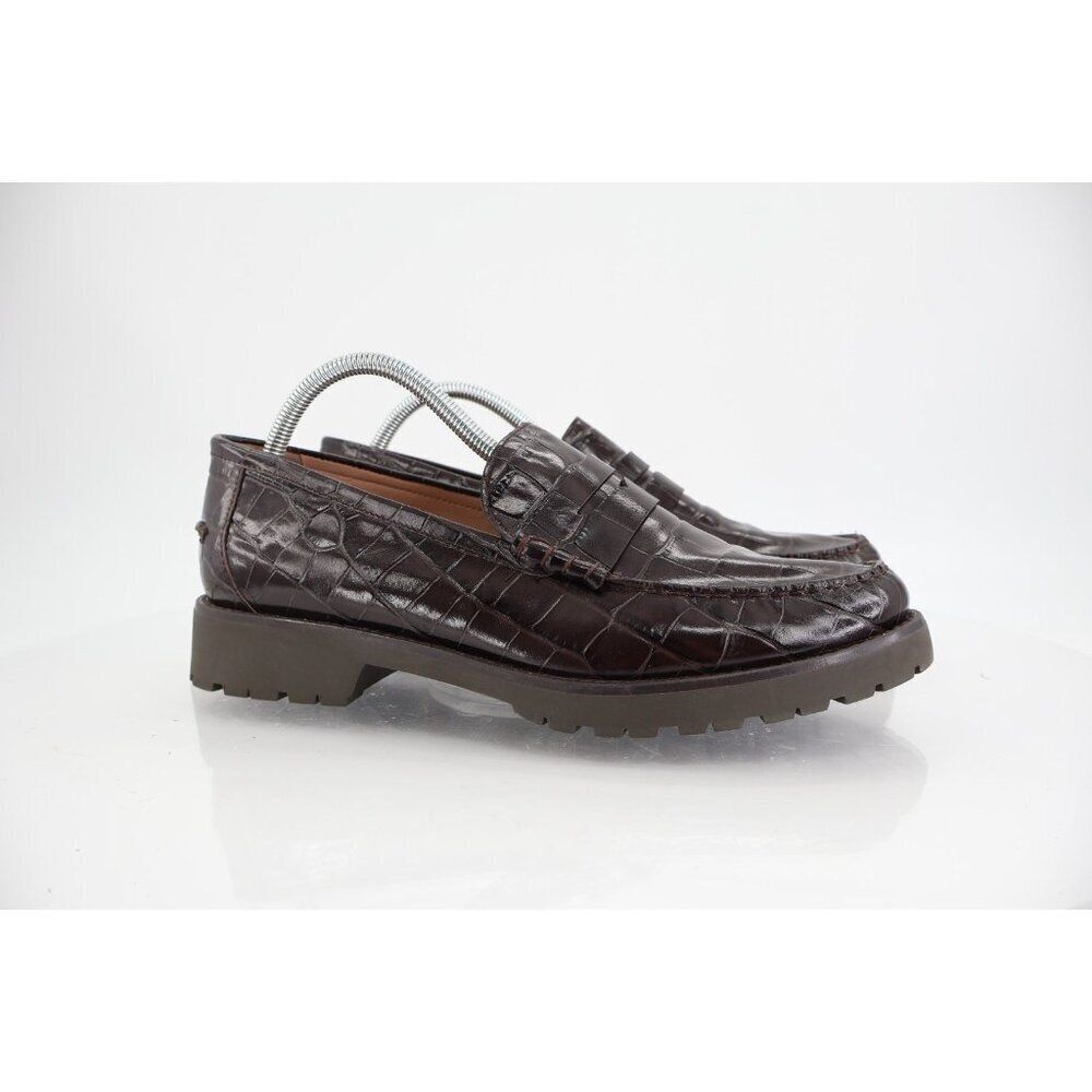 Cole Haan Geneva Platform Penny Loafers Croc Embossed Leather Womens 11 B Brown - Picture 2 of 13